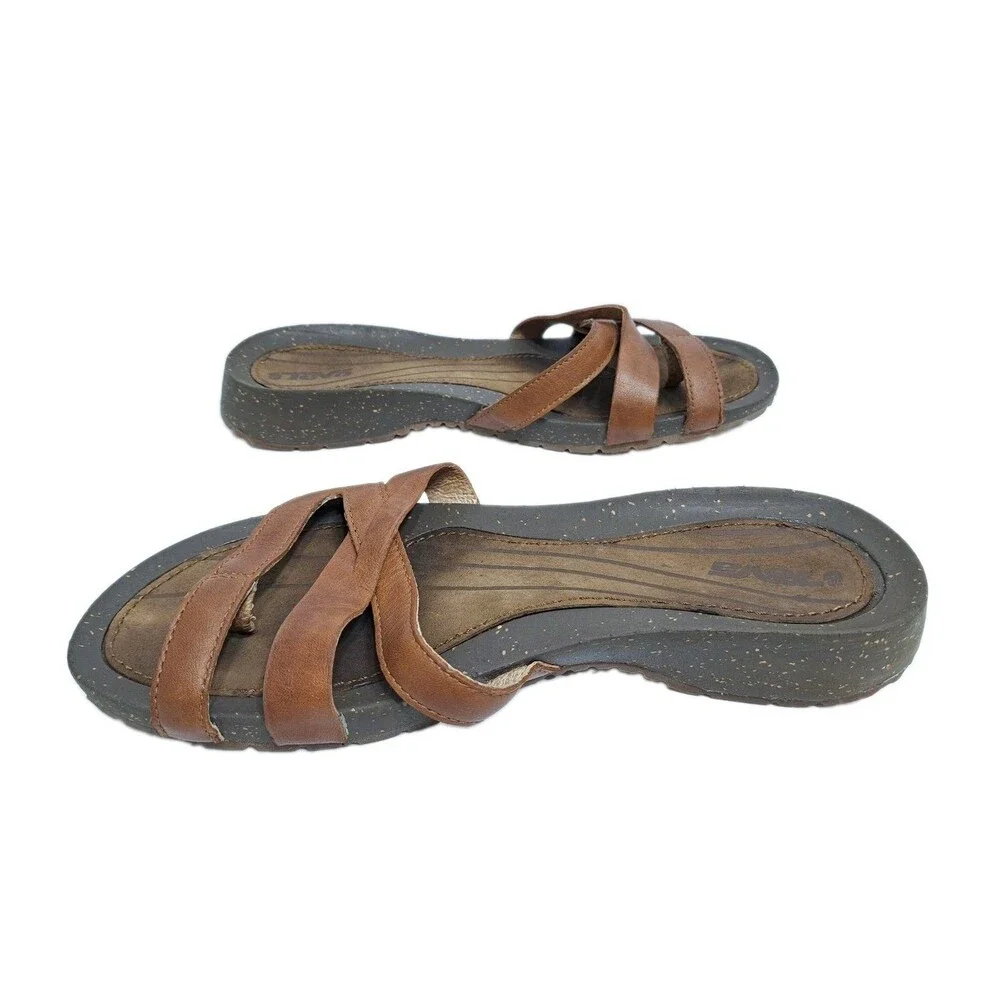 Teva Brown Leather Strap Sandals Womens Size 9 Strappy Beach Pool Flip Flops
